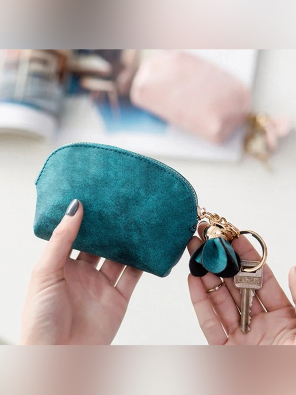 Teal Coin Purse Bag with Keychain